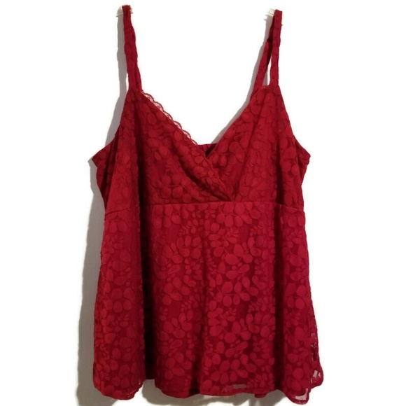 SOLD XX 2x Red Surplice Lace Overlay Babydoll Top - Picture 1 of 3